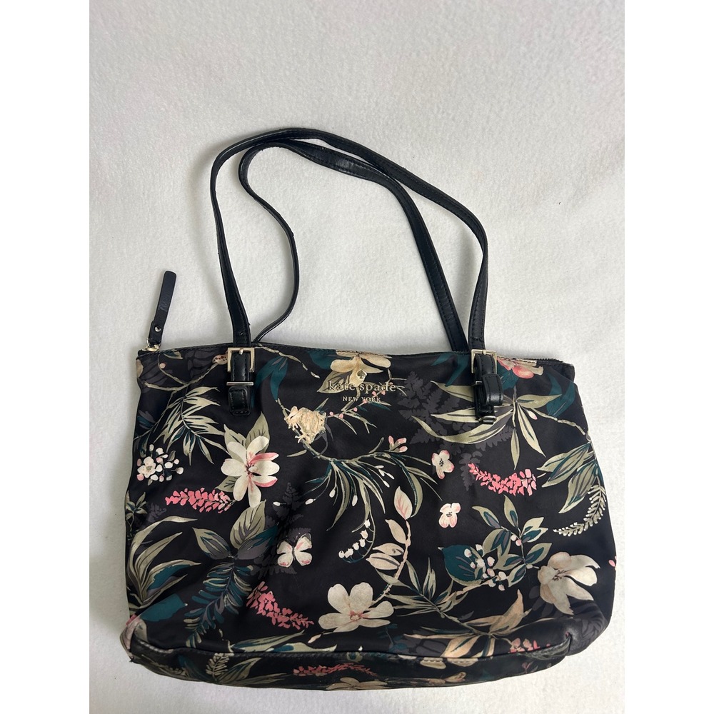 Cottagecore Kate Spade New York Womens Medium Black Floral Nylon Tote Bag
